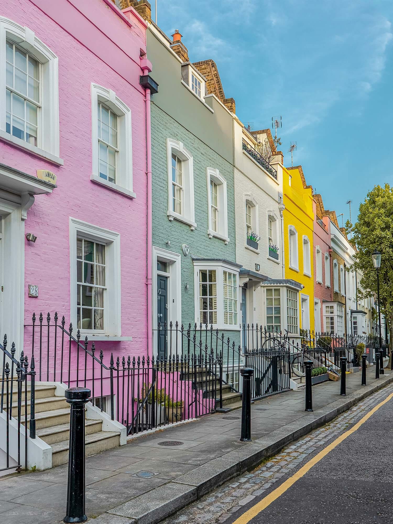A row of colourful houses in London's Chelsea